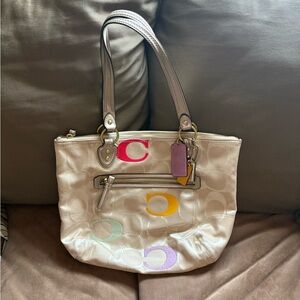 COACH Poppy Multicolor Embroidered Signature Shoulder Bag